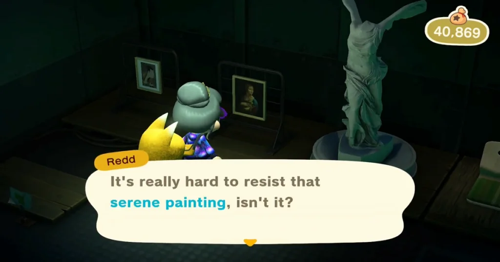 player purchasing serene painting from jolly redd