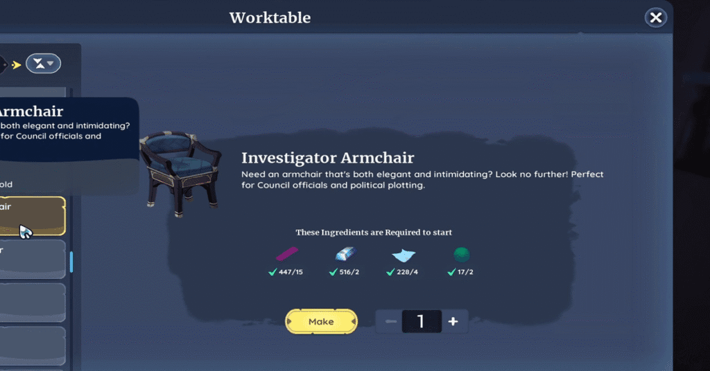 craft all four furniture pieces_fit for a watcher palia quest