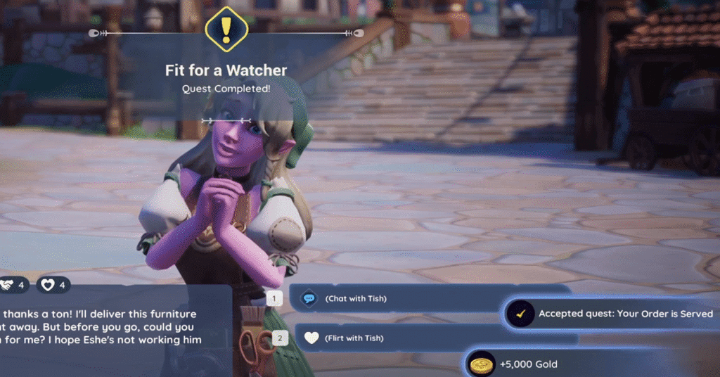 return to tish to complete the quest fit for a watcher