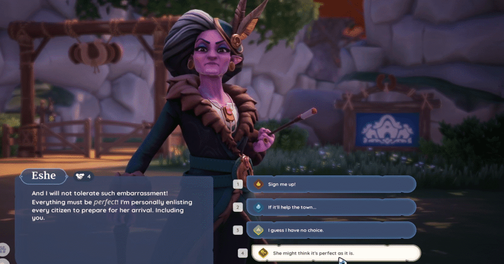 talk to eshe to start the quest_fit for a watcher palia quest